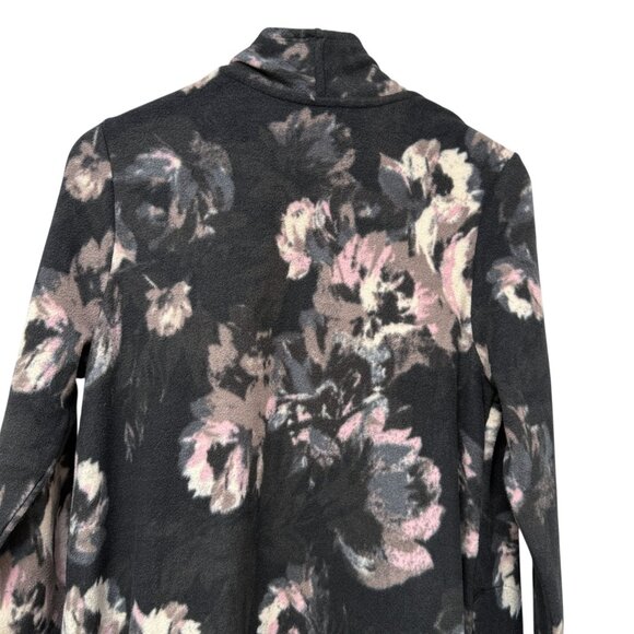 Cuddl Duds Long Fleece Cardigan Medium Gray Print Open Waterfall Duster Robe - Picture 6 of 9